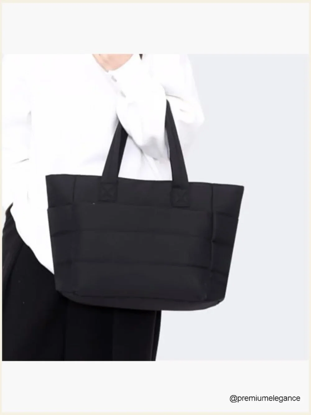 Lightweight Puffer Tote Bag with Compartments, Quilted Shoulder Handbag for